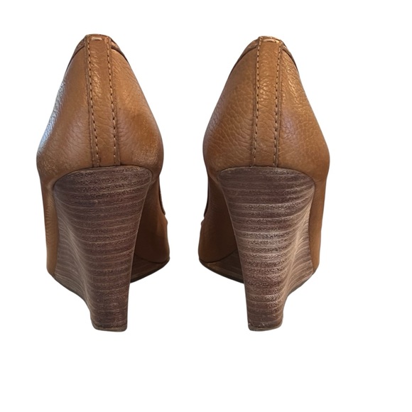 Tory Burch Selma Peep Toe Wedge in Brown Tan Tumbled Leather Women's Size 7.5 - Picture 8 of 14
